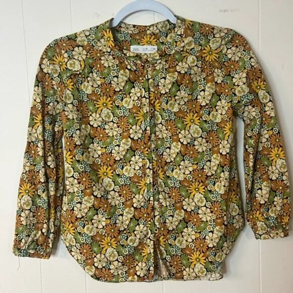 ZARA, size 10, youth girls button up 70’s floral print long sleeve shirt - Picture 4 of 7